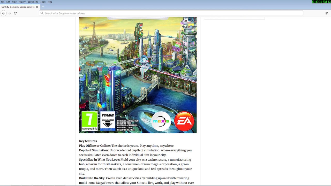 simcity key activation download